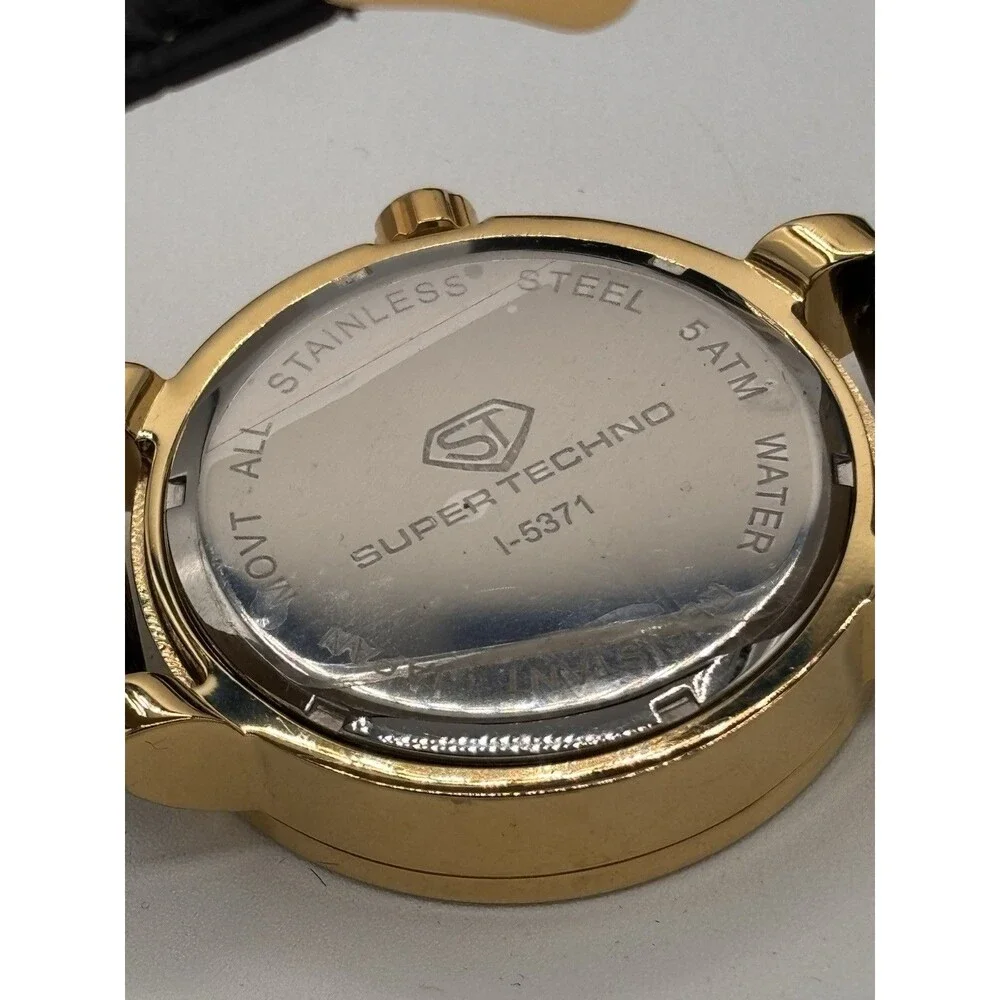 NEW Super Techno Mens Watch I-5371 Gold Tone Diamond .12 CT READ NOTES